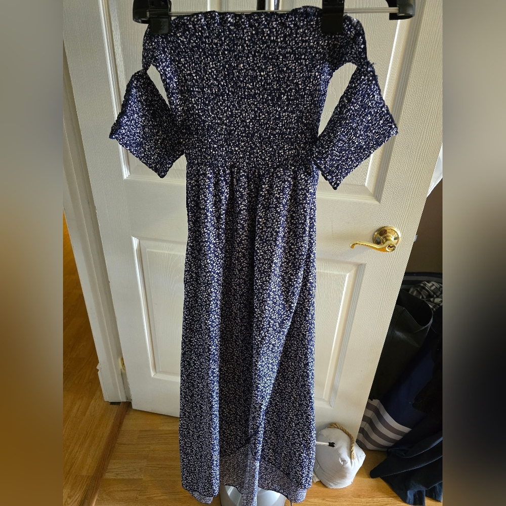 SHEIN Blue Asymmetrical Sundress with Flutter Sleeves